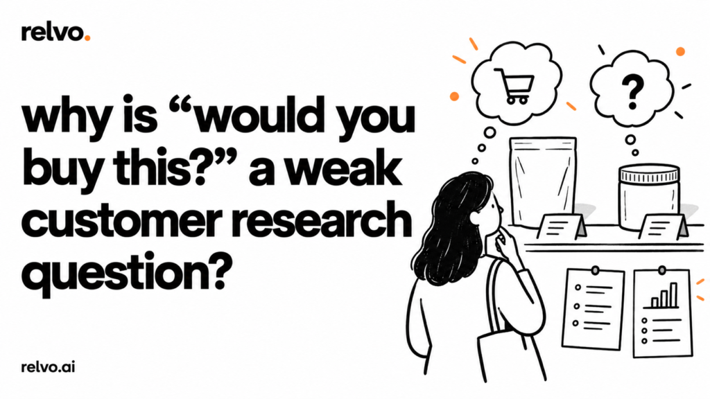 why is “would you buy this?” a weak customer research question? | relvo article cover